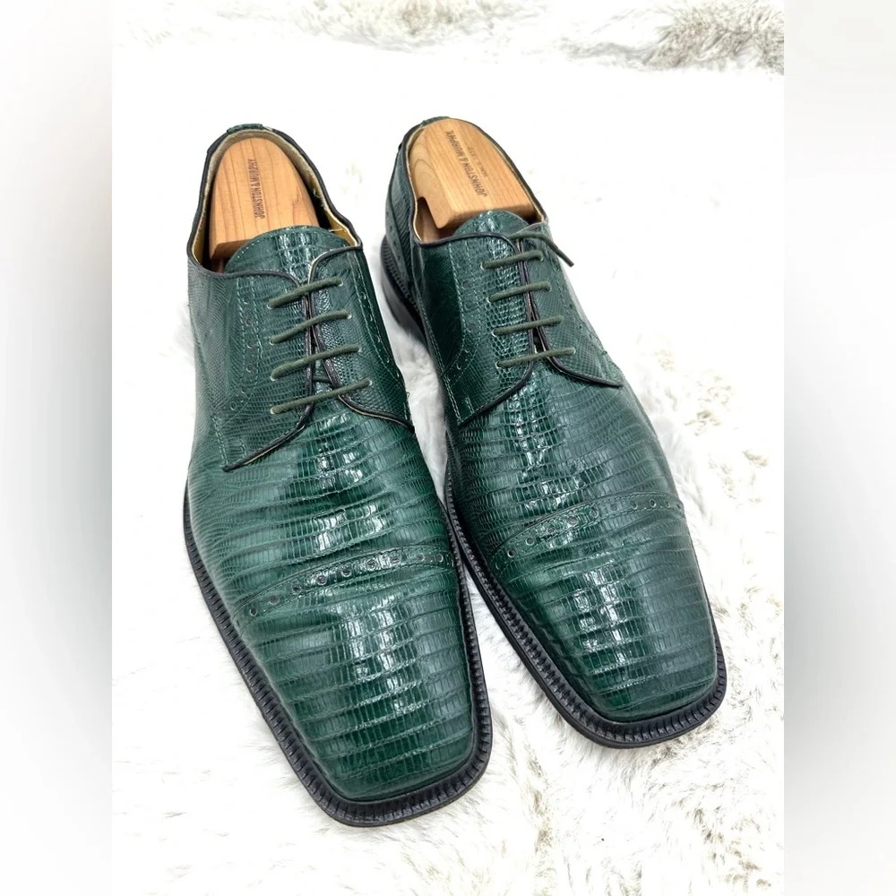 Vintage Exotic Green Teju Lizard David Eden Mens 10 Emerald‎ Dress Shoes Oxfords